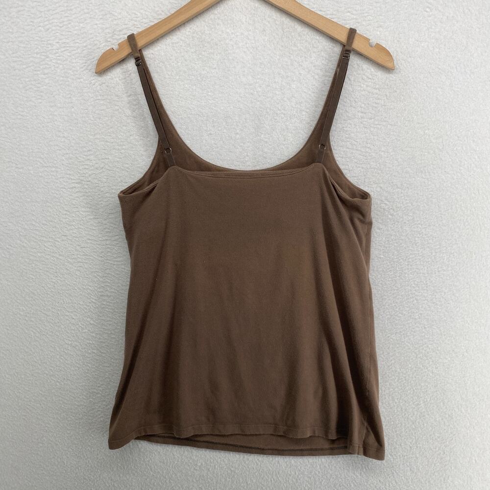 EILEEN FISHER Tank Top S Stretch Organic Cotton Scoop Neck Shelf Bra Brown USA - Picture 8 of 12